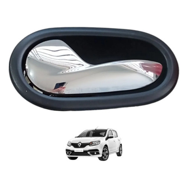 Maçaneta Interna Esquerda Renault Sandero 2015 2016 A 2020 Prata Cromado Dianteira/traseira