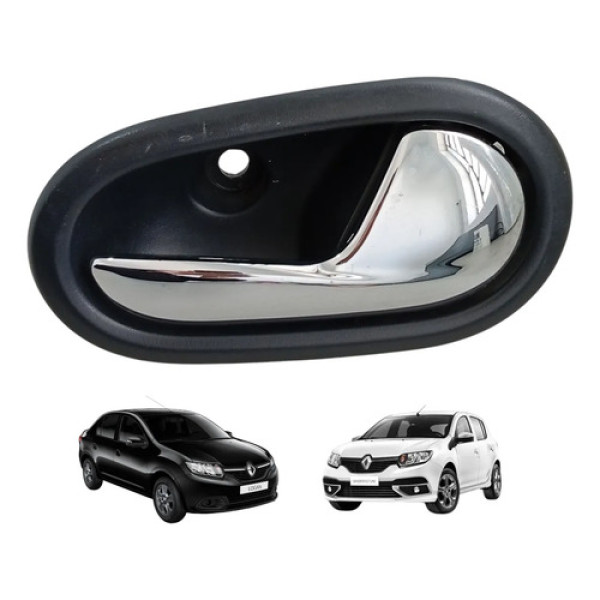 Maçaneta Puxador Porta Cromada Direito Sandero Logan 2015/18 Prata Cromado Dianteira/traseira